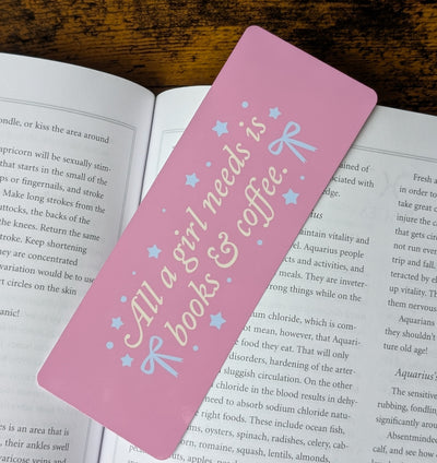 All I Need Is Books and Coffee Bookmark | Cute Pink Reader Gift | Book Lover Bookmark | Coffee Lover Gift Idea