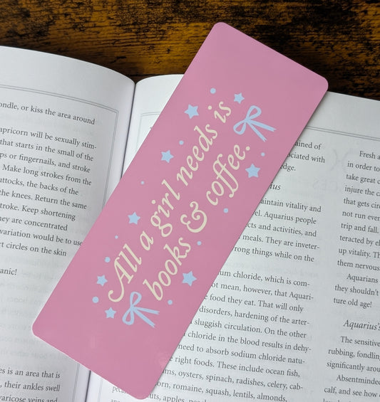 All I Need Is Books and Coffee Bookmark | Cute Pink Reader Gift | Book Lover Bookmark | Coffee Lover Gift Idea