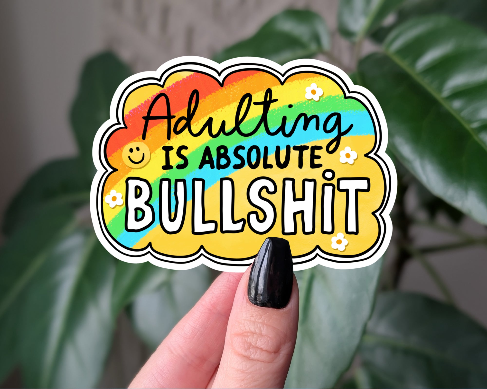 Funny Adulting Sticker – “Adulting Is Absolute Bullshit” Sarcastic Rainbow Humor Vinyl Decal