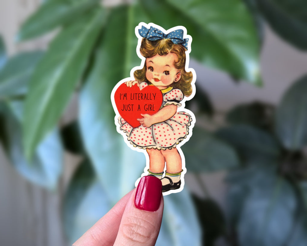 I’m Literally Just a Girl Retro Heart Sticker, Funny Vintage Girl Sticker