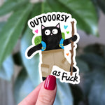 Outdoorsy As Fuck Cat Sticker | Funny Hiking Cat Vinyl Sticker
