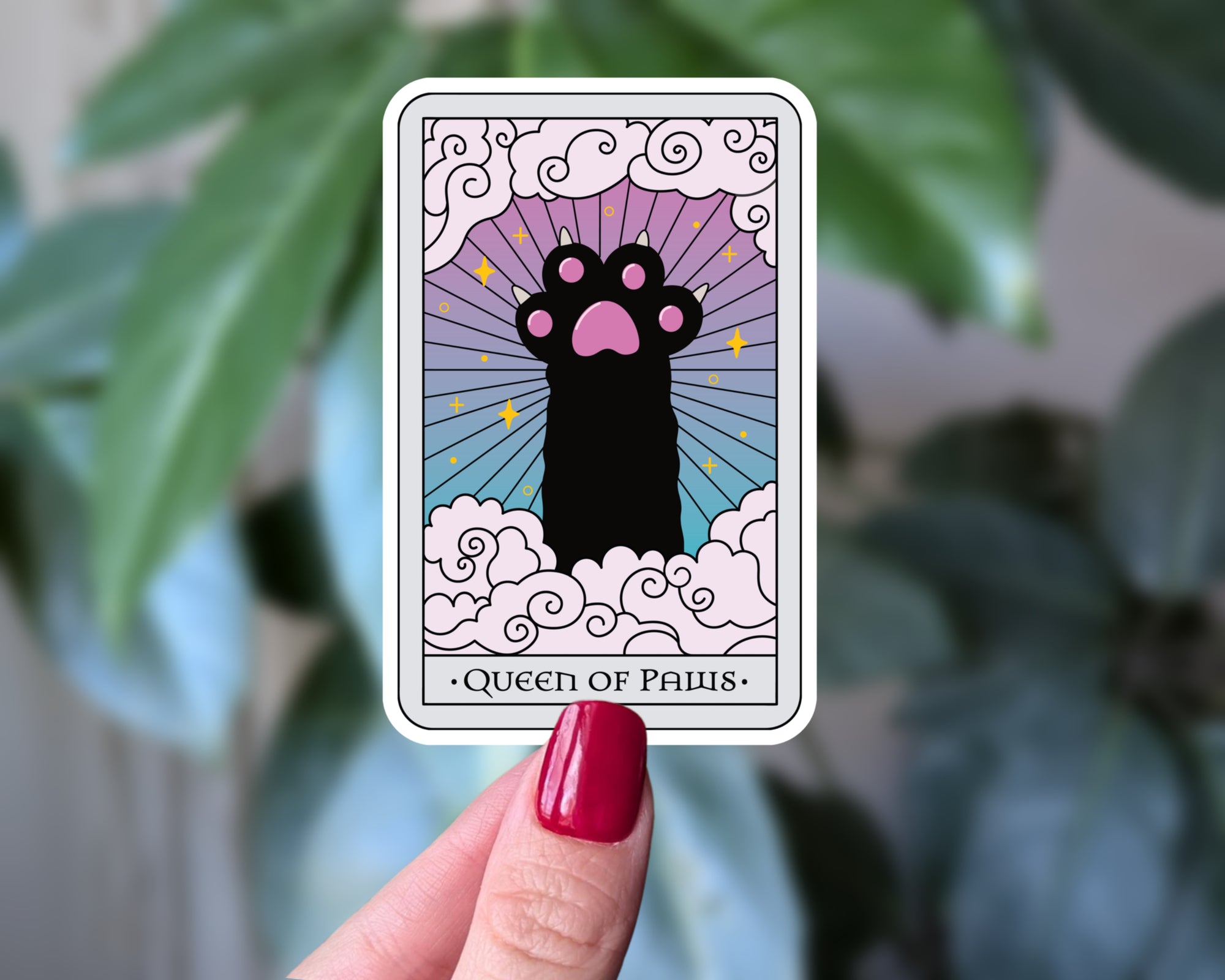 Queen of Paws Cat Tarot Card Sticker | Witchy Cat Lover Vinyl Decal | Cute Mystic Aesthetic Gift