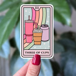 Three of Cups Coffee Tarot Sticker | Cute Aesthetic Drink Tarot Card Decal