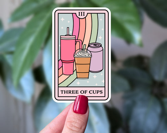 Three of Cups Coffee Tarot Sticker | Cute Aesthetic Drink Tarot Card Decal