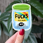 Funny Jar of F*cks Vinyl Sticker | Sarcastic Rainbow Spider Mental Health Humor Decal