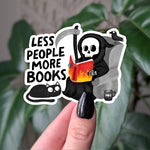 Less People More Books Sticker – Grim Reaper, Cat & Coffee