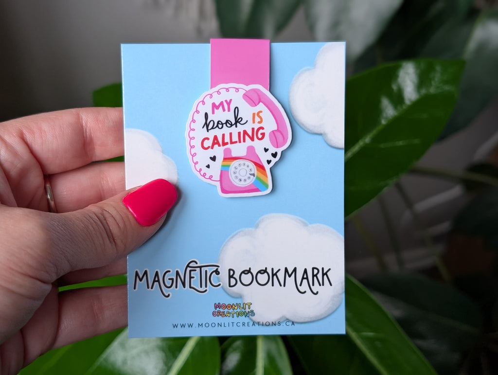 My Book Is Calling Magnetic Bookmark – Pink Retro Phone
