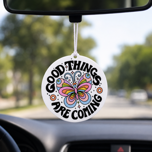 Good Things Are Coming Butterfly Car Air Freshener - Inspirational Car Freshener - Lavender Scent