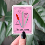 The Girl Tools Tarot Card Sticker | Funny DIY Vinyl Sticker for Women, Toolbox Humor, Pink Cute Sticker
