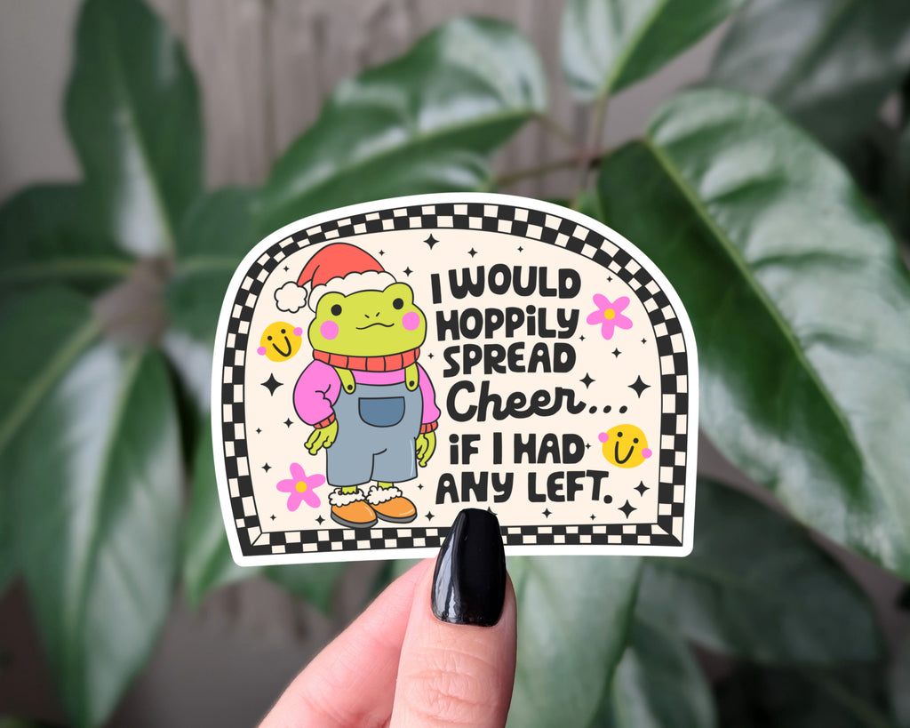 Hoppily Spread Cheer Frog Sticker – Funny Holiday Sticker