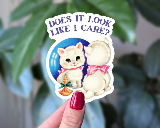 Does It Look Like I Care? Vintage Cat Mirror Sticker
