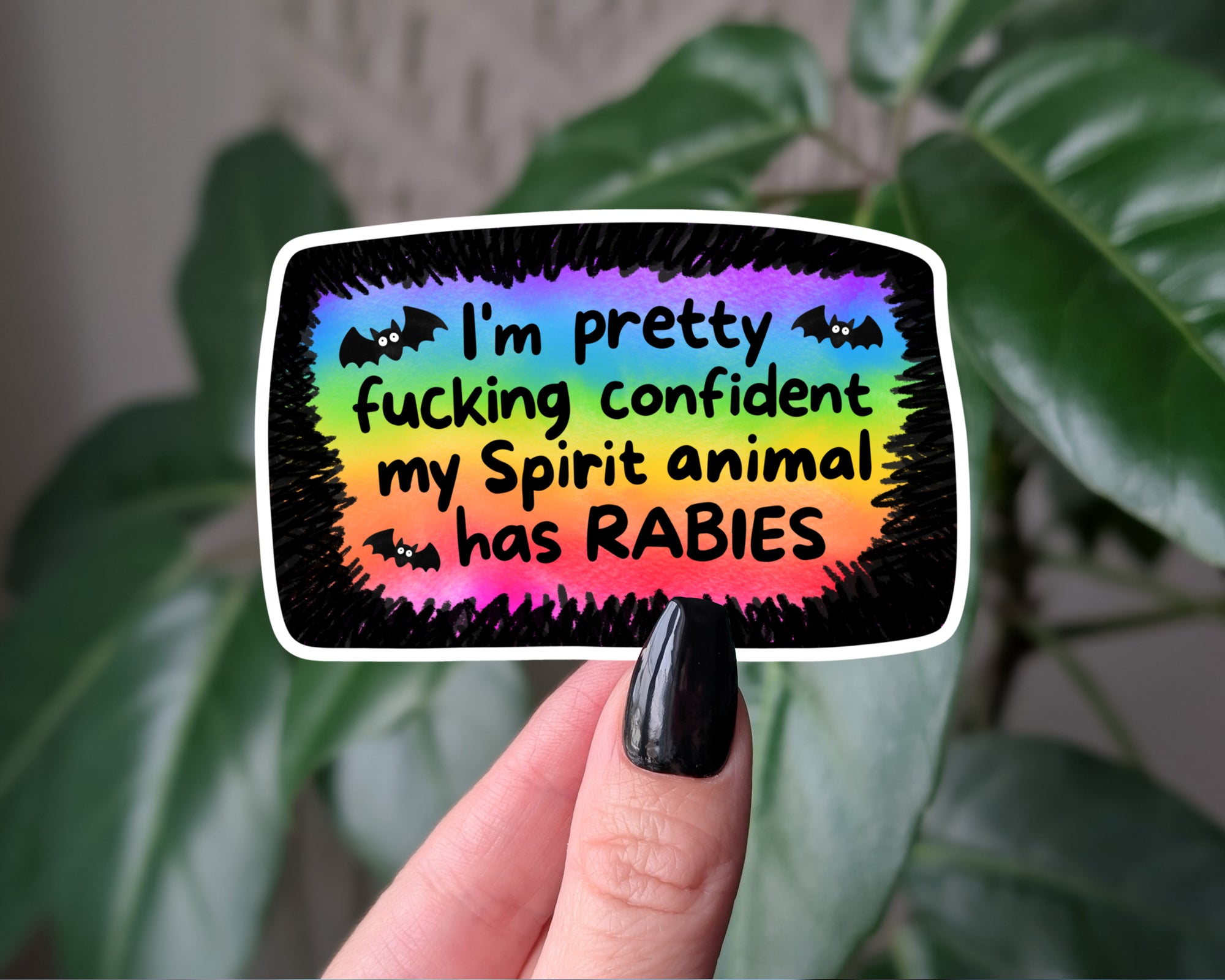 Spirit Animal Has Rabies Sticker – Funny Rainbow Goth Bat Decal