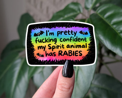 Spirit Animal Has Rabies Sticker – Funny Rainbow Goth Bat Decal