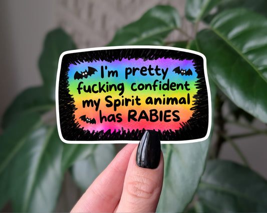 Spirit Animal Has Rabies Sticker – Funny Rainbow Goth Bat Decal