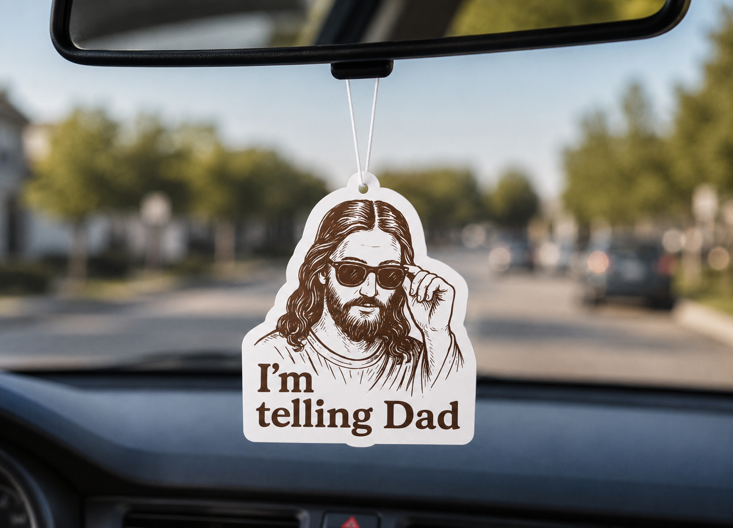 I'm Telling Dad Funny Jesus Car Air Freshener | Cool Water Scent