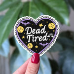Dead Tired Heart Sticker – Spooky Cute Bats & Stars