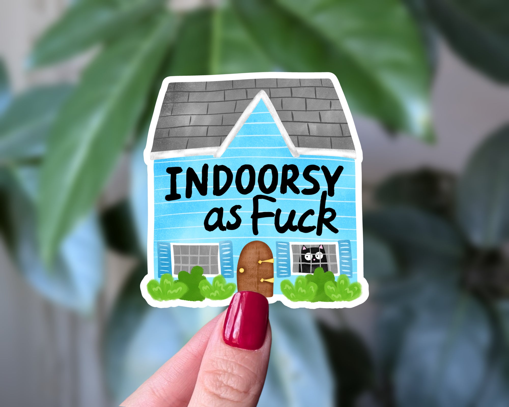 Indoorsy As Fuck Cat Sticker | Funny Introvert Cat Vinyl Sticker