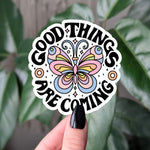 Good Things Are Coming Retro Butterfly Sticker