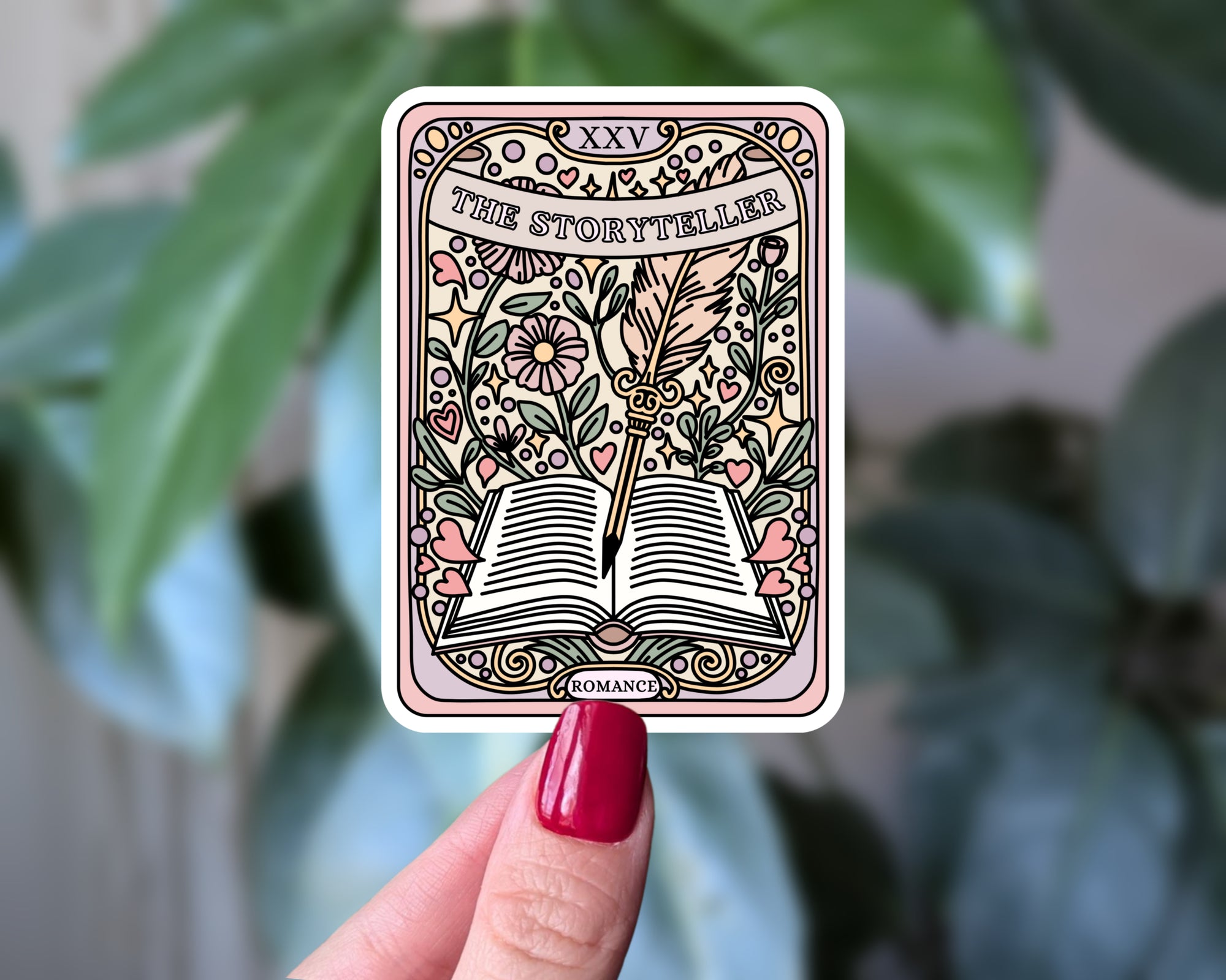The Storyteller Tarot Sticker – Bookish Romance Floral Writing Design