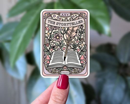 The Storyteller Tarot Sticker – Bookish Romance Floral Writing Design